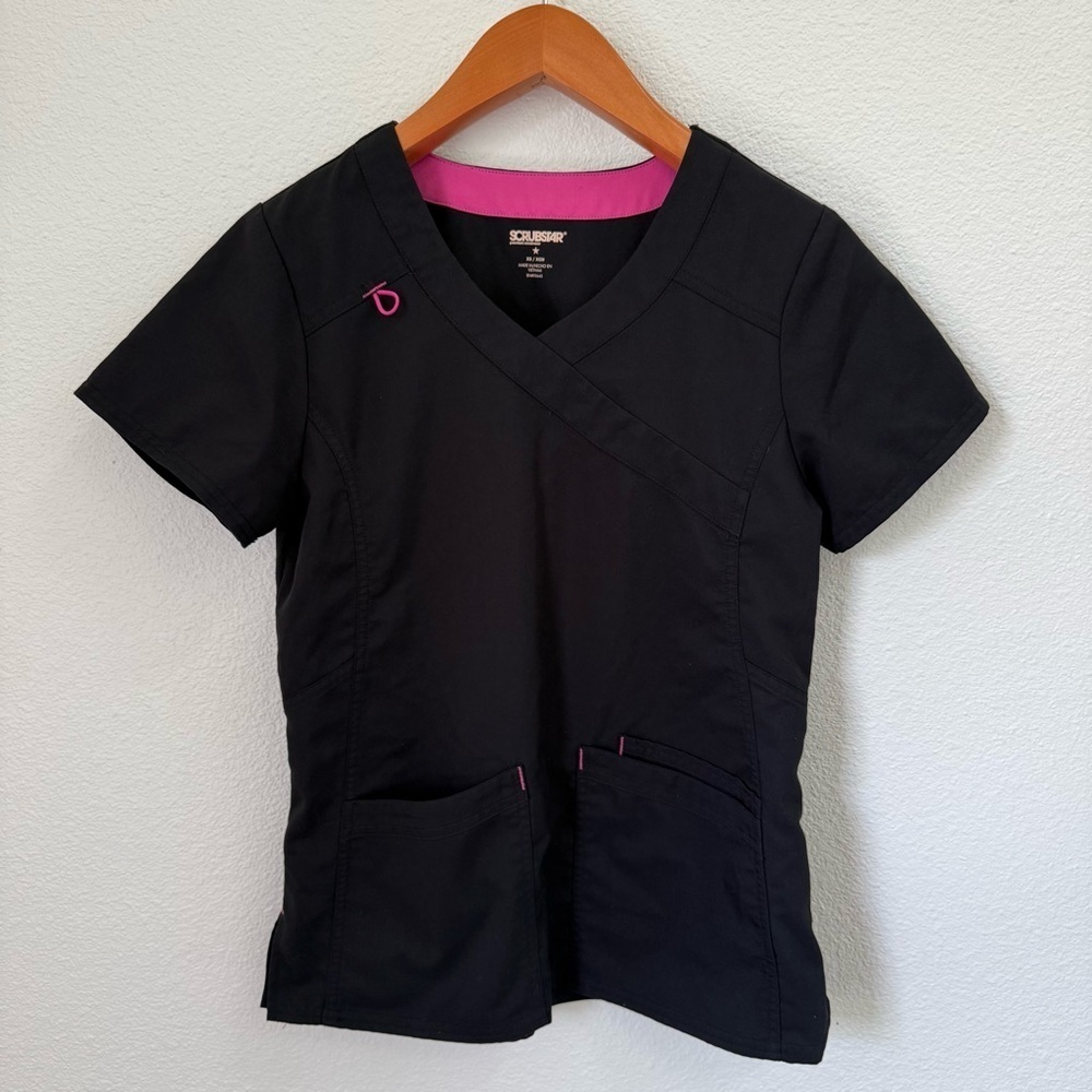 Scrubstar Black and Pink Short Sleeve Scrub Top Women’s Size XS